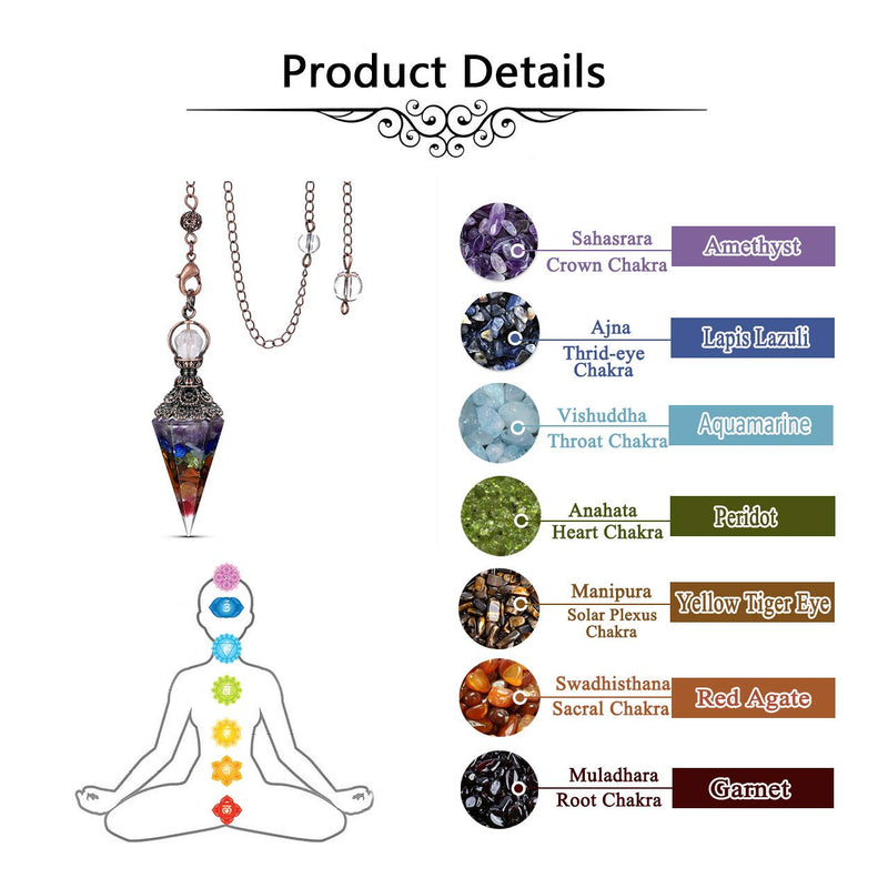  [AUSTRALIA] - MANIFO 7 Chakra Resin Crystal Pendulum 6 Faceted Point Gemstone Reiki Healing Pendulums for Dowsing Scrying Divination Meditation