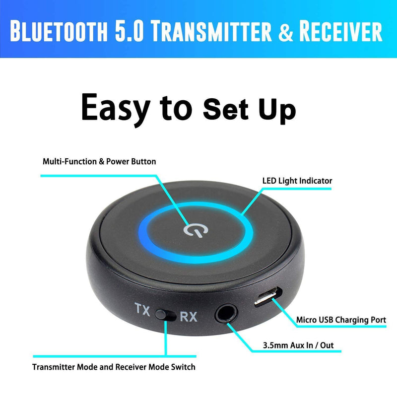 iDIGMALL Bluetooth 5.0 Transmitter Receiver for TV, 2 in 1 Wireless Audio Adapter for PS4 Xbox PC CD DVD Radio Projector Car Home Stereo Headphones with 3.5mm/ RCA Aux Jack Dual Stream & Low Latency Black - LeoForward Australia
