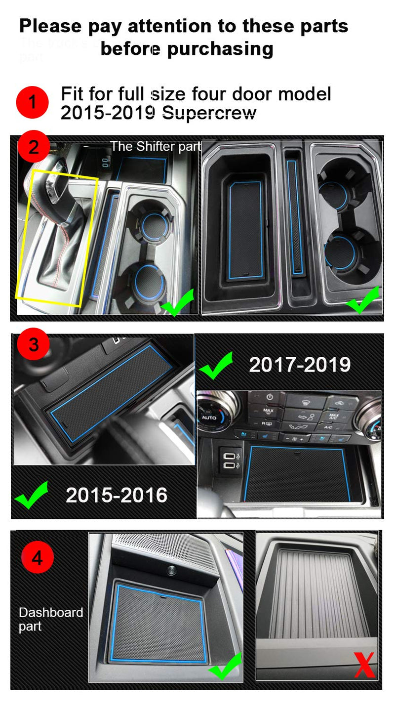  [AUSTRALIA] - Anti-Dust Door Mats for Ford F150 SuperCrew 2019 2018 2017 2016 2015 Interior Accessories Door Compartment Mat Cup Holder Liners (Pack of 29) (Blue) Blue For 2015-2019 F150(SuperCrew)