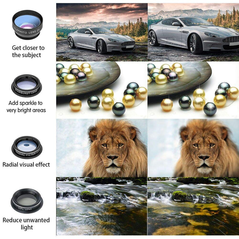  [AUSTRALIA] - Godefa Phone Camera Lens Kit, 14 in 1 Lenses with Selfie Light for iPhone 14 13 12 11 Xs X Pro Samsung and Other Andriod Smartphone, Universal Clip on Wide Angle+Macro+ Fisheye Camera Lenses