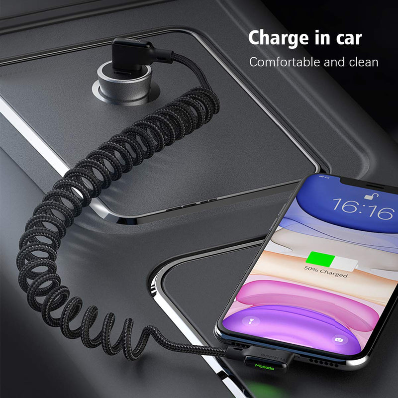 AICase 90 Degree Coiled Charging Cable,Right Angle Design Gaming LED Cord 6ft/1.8m Elastic Nylon Cable,Charge and Sync for Phone XS/XS Max/XR/Phone X/8/8 Plus/7/7 Plus, Pad Pro Air 2 and More - LeoForward Australia