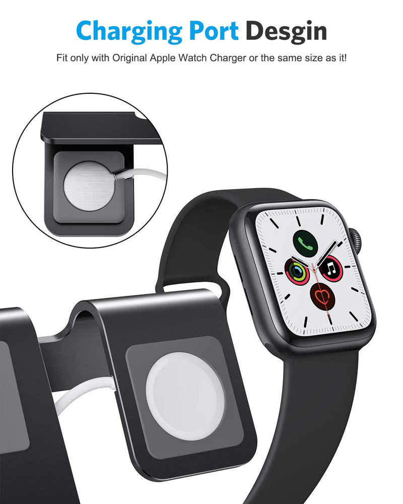  [AUSTRALIA] - Apple Watch Stand, OMOTON 2 in 1 Universal Desktop Stand Holder for iPhone and Apple Watch Series 7/6/5/4/3/2/1 and Apple Watch SE (Both 38mm/40mm/42mm/44mm) (Black) Black