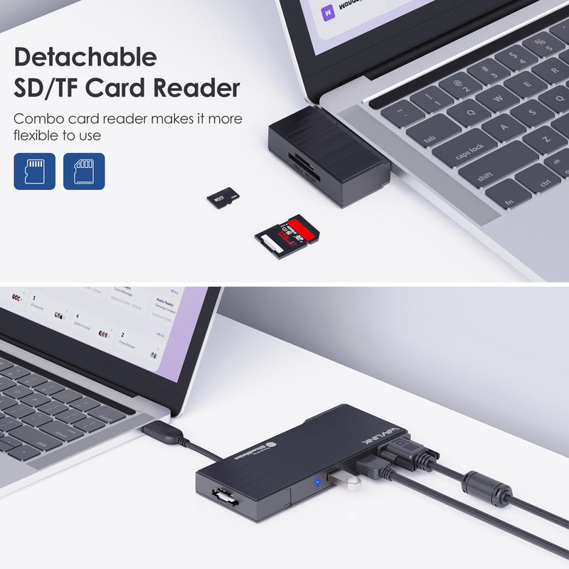  [AUSTRALIA] - WAVLINK Universal Travel USB 3.0 Dock Dual Monitor HDMI+VGA with Gigabit Ethernet, USB 3.0 Port, Removable Card Reader - Compatible with M1/M2 Mac, Windows, ChromeOS, Android 7.1+ HDMI+VGA+LAN+USB