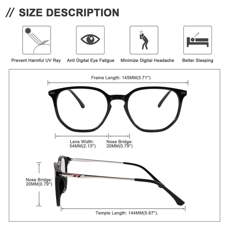 FEISEDY Oversized Lightweight Polygon Blue Light Blocking Glasses Women Men Computer Eyeglasses Frame B2687 Black 53 Millimeters - LeoForward Australia