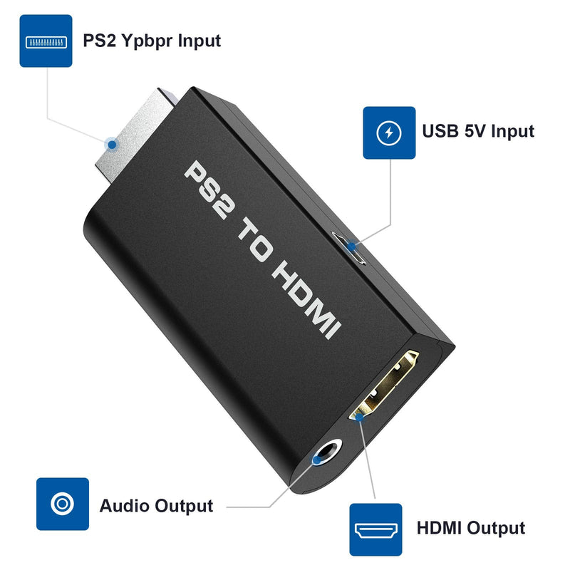  [AUSTRALIA] - Rybozen PS2 to HDMI Converter Adapter, PS2 to HDMI Video Converter with 3.5mm Audio Output Cable for HDTV HDMI Monitor AV to HDMI Signal Transfer Adapter, Supports All Playstation 2 Display Modes