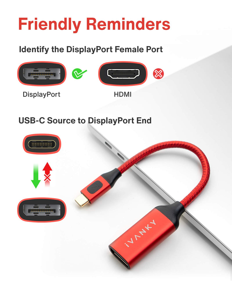 USB C to DisplayPort Adapter,Ivanky 4K@60Hz Type C to DP, Compatible with MacBook Pro 2016,MacBook Air 2018,iMac 2019,Dell XPS 15, Samsung Galaxy S20/S10/S9, and More Red - LeoForward Australia