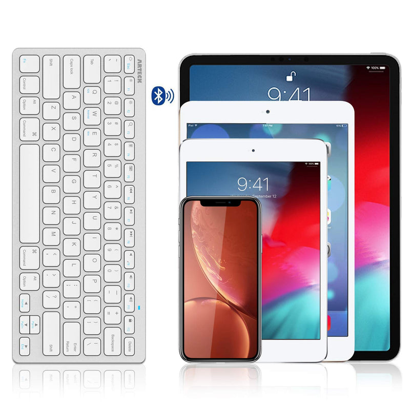  [AUSTRALIA] - Arteck Ultra-Slim Bluetooth Keyboard Compatible with iPad 10.2-inch/iPad Air/iPad 9.7-inch/iPad Pro/iPad Mini, iPhone and Other Bluetooth Enabled Devices Including iOS, Android, Windows Silver