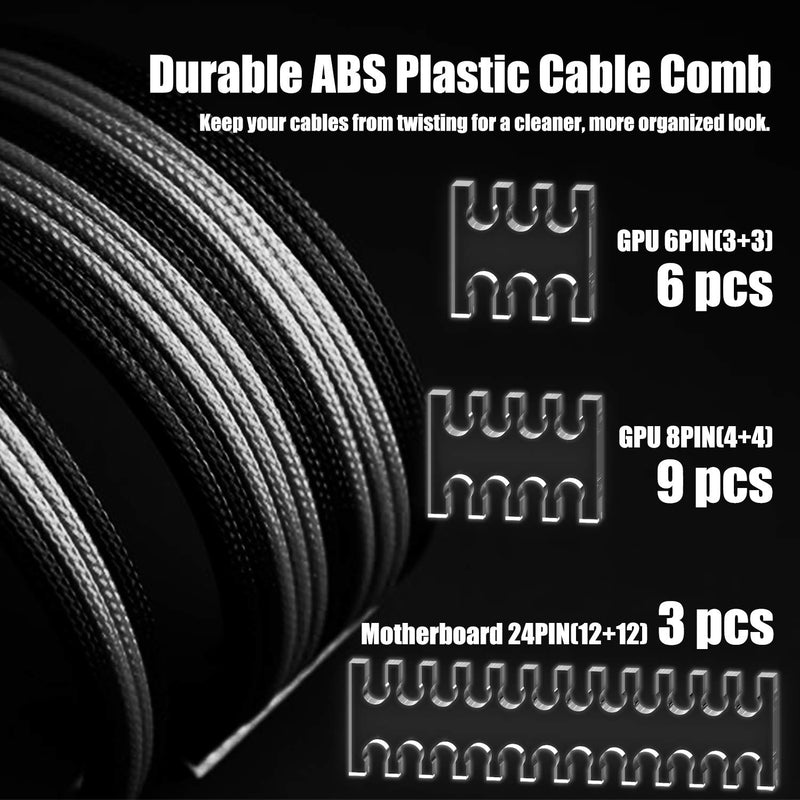  [AUSTRALIA] - [Upgraded] PSU Cable Kit Gray/White 11 4/5 inch（30cm Length with Cable Combs Extension Power Supply Cable Kit 24-pin 8-pin 6-pin for ATX Power Supply Gray+White