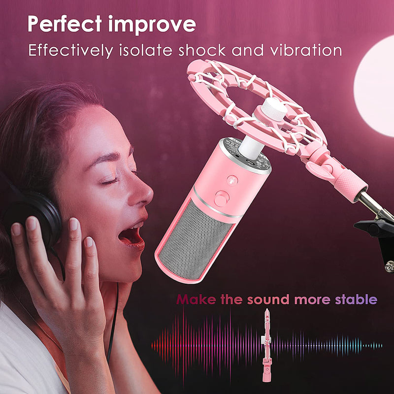  [AUSTRALIA] - YOUSHARES Pink Microphone Shock Mount - Shockmount Mic Holder Matching Mic Boom Arm Stand Compatible with Razer Seiren X Mic to Reduce Vibration