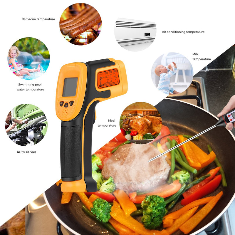  [AUSTRALIA] - Infrared Thermometer, Digital IR Laser Thermometer Temperature Gun -26°F~1022°F (-32°C～550°C) Temperature Probe Cooking/Air/Refrigerator - Meat Thermometer Included -Non Body Thermometer