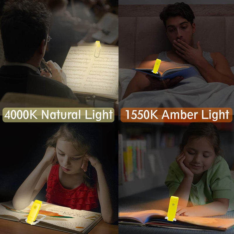  [AUSTRALIA] - BIGLIGHT Amber Book Reading Light, LED Clip on Book Lights, Reading Lights for Books in Bed, Small Book Light for Kids, USB Rechargeable, 2 Brightness Adjustable for Eye Protection, Yellow