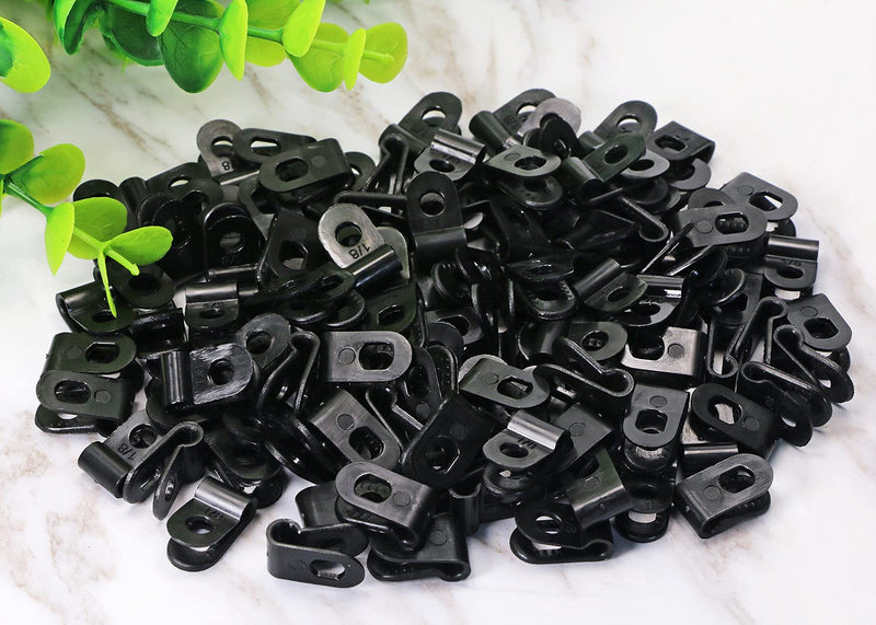  [AUSTRALIA] - Shapenty Nylon Screw Mounting R Type Cable Clamp Fastener Plastic Wires Cord Clip Fixer Holder Organizer for 1/8Inch / 3.2mm Diameter Wire Rope Tube Management, 120PCS (Black) Black