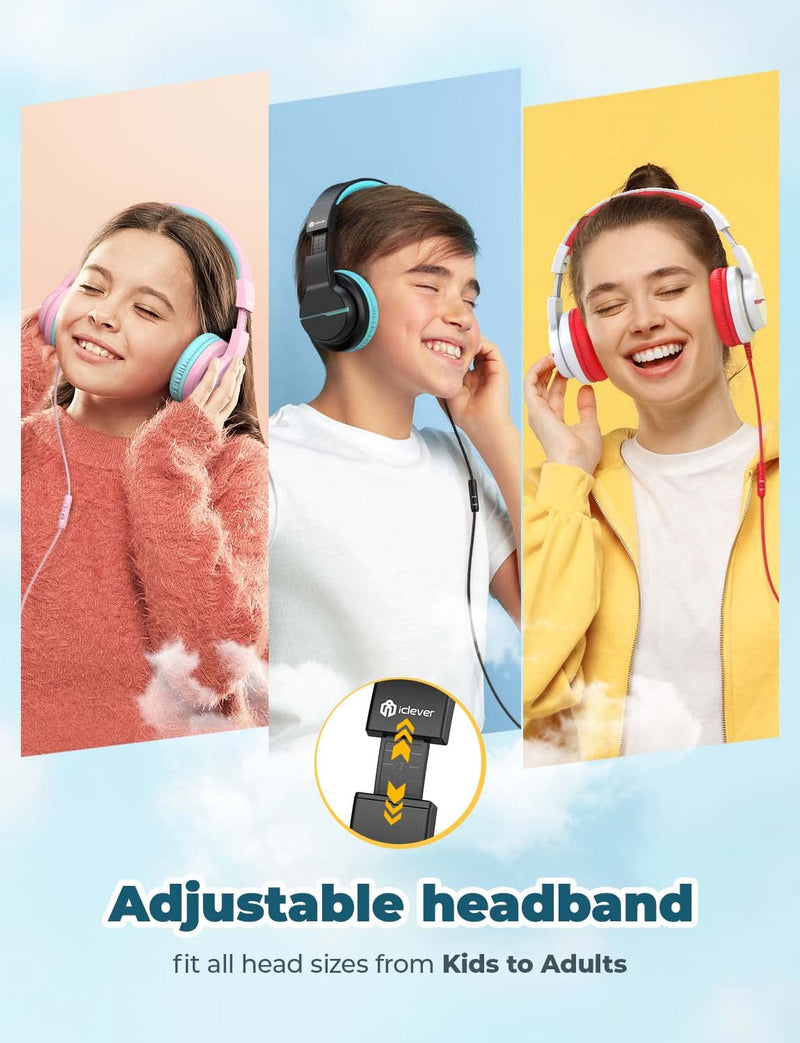  [AUSTRALIA] - iClever HS19 Kids Headphones with Microphone for School, Volume Limiter 85/94dB, Over-Ear Girls Boys Headphones for Kids with Shareport, Foldable Wired Headphones for iPad/Travel (Black) Black