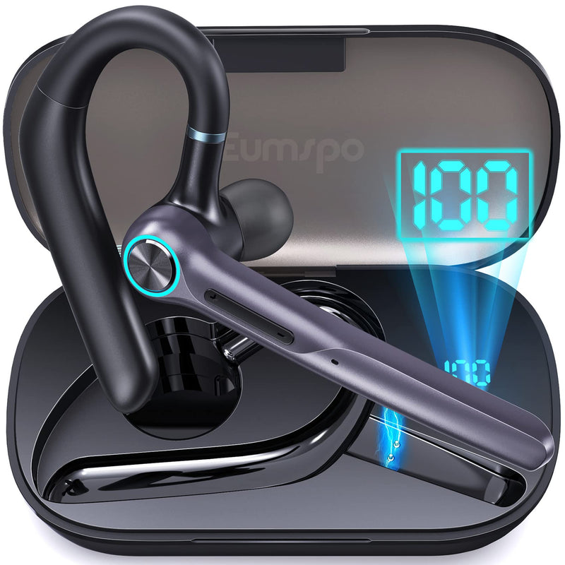  [AUSTRALIA] - [Upgrade] Bluetooth Headset V5.1 Eumspo Wireless Bluetooth Earpiece 60Hrs Playback Built-in Dual Mic Noise Canceling Wireless Headset Earphone with 400mAh Charging Case for Cell Phones Business Office Black