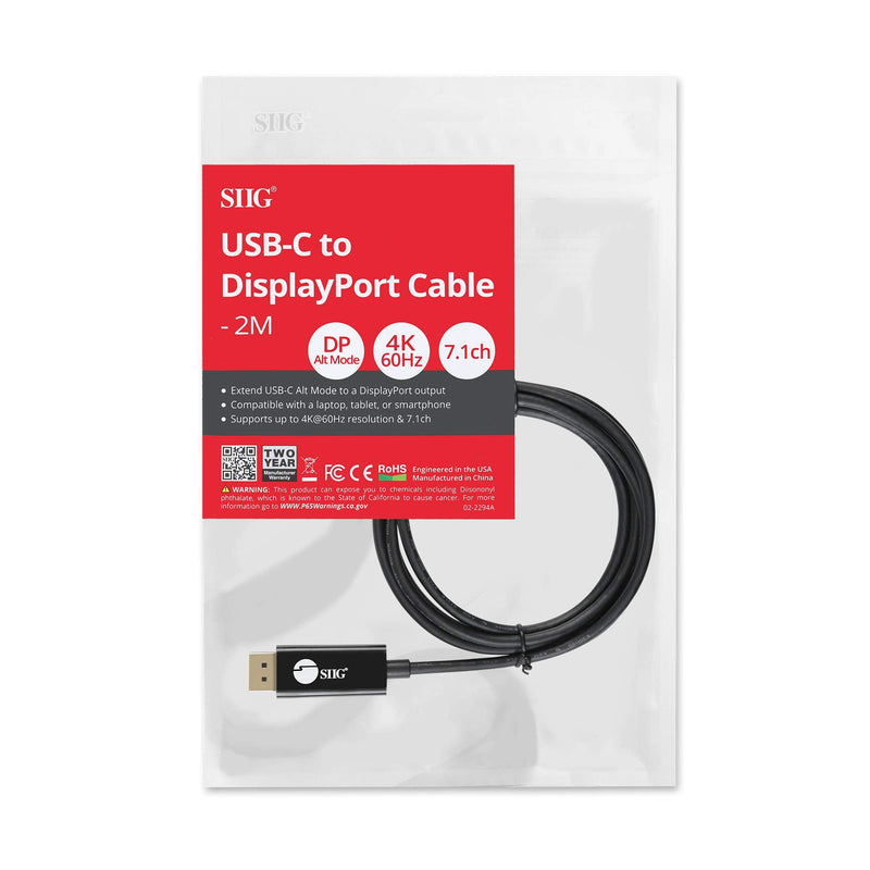  [AUSTRALIA] - SIIG 6.6ft USB-C to DisplayPort Active Cable, DP 1.2 4K60, Portable for Windows & Mac laptops or Smartphone & Tablet, USB-C DP Alt Mode Required (CB-TC0K11-S1) USB C to DisplayPort
