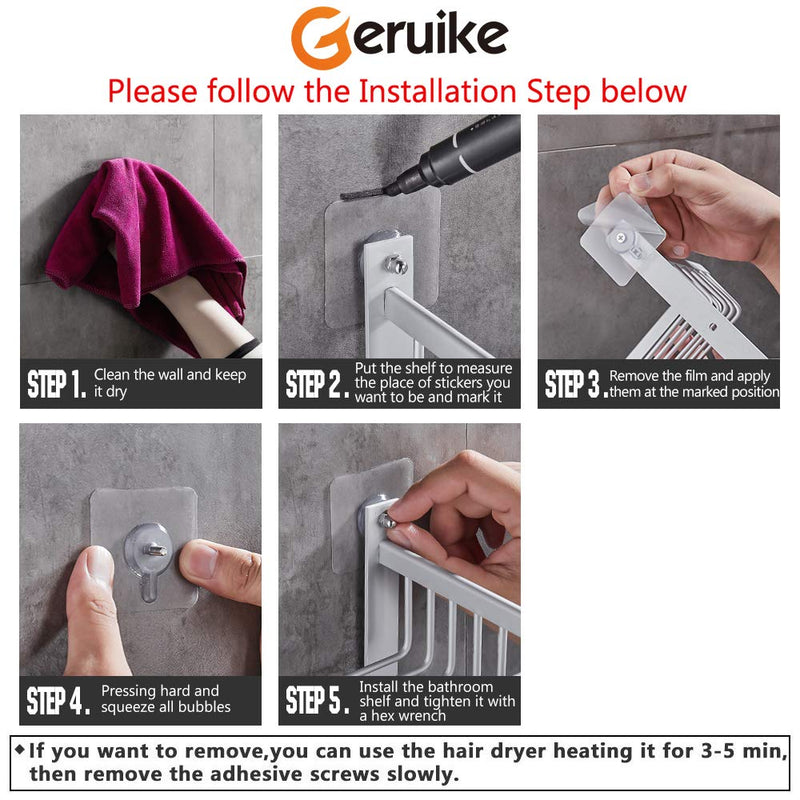  [AUSTRALIA] - GERUIKE Shower Corner Caddy 2 Tiers Rustproof Shower Shelf Self Adhesive Wall Mount No Damage Bathroom Organizer, Sliver Silver