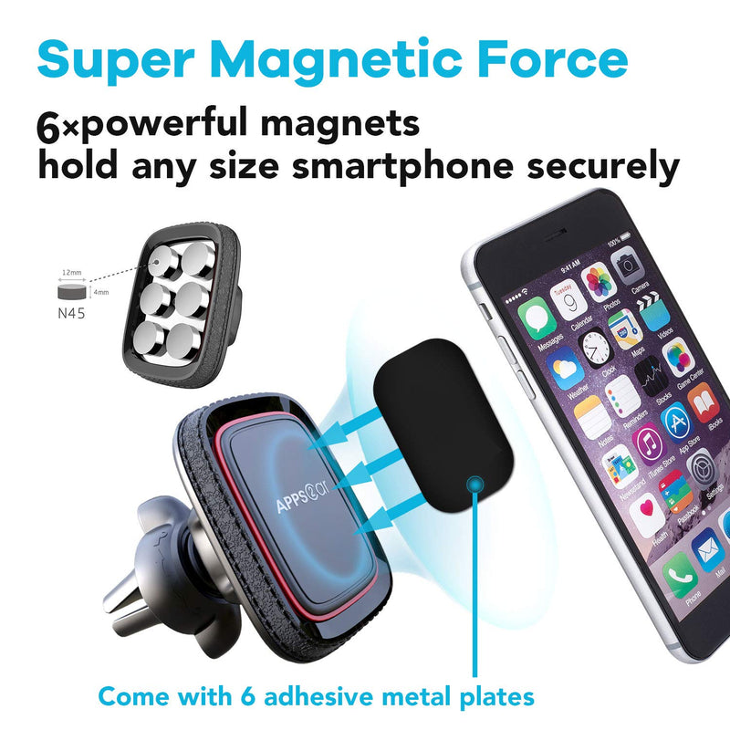  [AUSTRALIA] - 2 Pack Magnetic Phone Car Mount, Apps2car Car Phone Holder Mount Magnetic, Built in 6 Strong Magnets, Air Vent Cell Phone Holder for Car with Adjustable Secure Tightening System