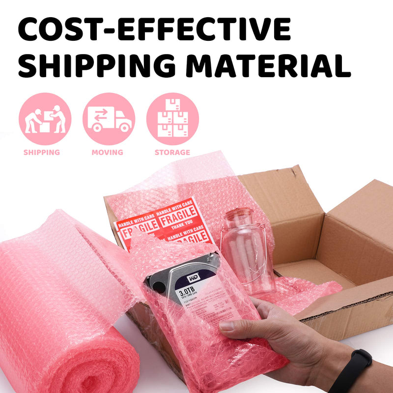  [AUSTRALIA] - Metronic Bubble Cushioning Wrap Roll 12x26 FT Bubble Roll- Perforated 12×12", 1 Roll Air Bubble Cushioning Roll, 20 Fragile Sticker Labels,Moving Supplies Cushioning Wrap for Packing Shipping Boxes Pink 12"x36Ft