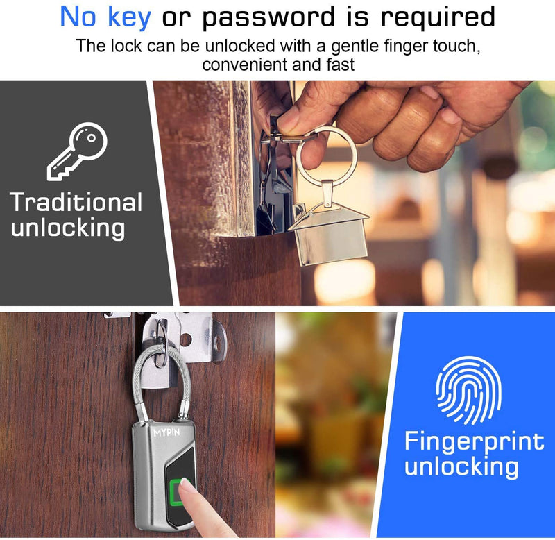  [AUSTRALIA] - Fingerprint Lock with Key Backup, Smart keyless Waterproof Fingerprint Padlock Ideal for Gym, Door, Luggage, Suitcase, Backpack, Bike, Office