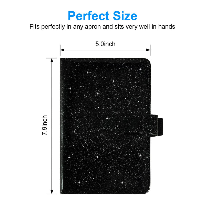  [AUSTRALIA] - Server Book for Waitress - Leather Waiter Book Organizer with Zipper Pocket, Bling Waitress Money Wallet and Pen Holder, Guest Check Presenter with Magnetic Closure, Restaurant Waitstaff Organizer, Glitter Black