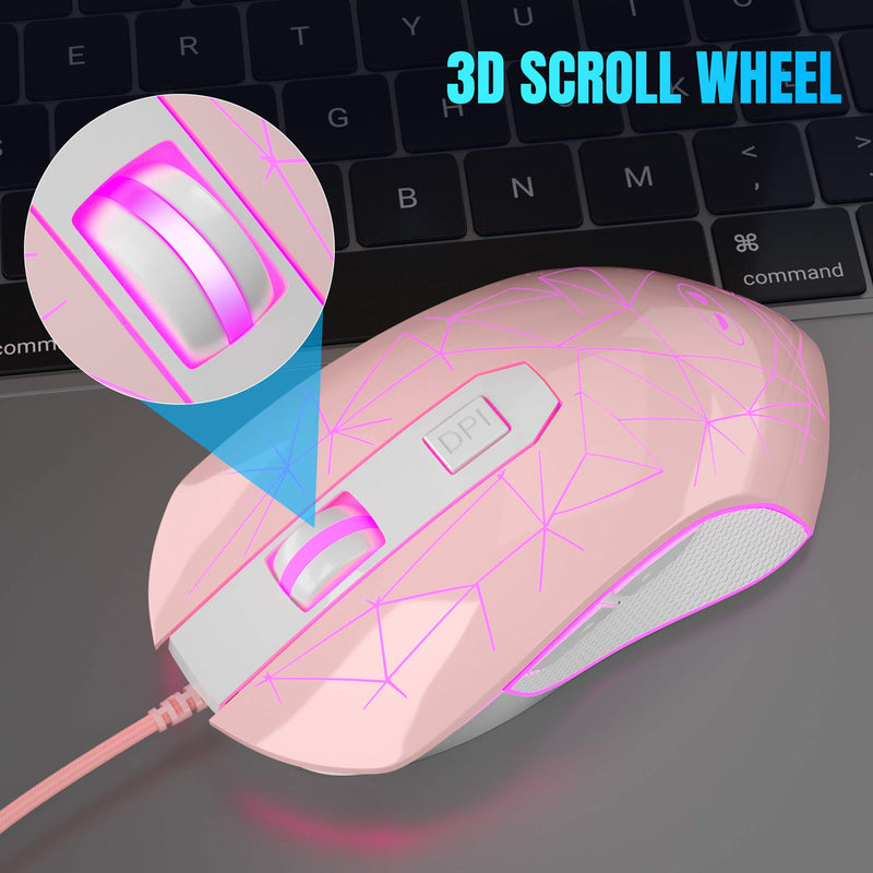 MageGee G6 Wired Gaming Mouse, Ergonomic USB Optical Mouse with 7 Colors Breathing LED Backlit, 6 Adjustable DPI Levels from 600 to 3200 for Laptop PC Computer Games & Work, Pink - LeoForward Australia