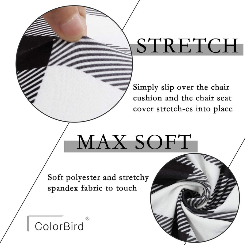  [AUSTRALIA] - ColorBird Buffalo Check Stretch Spandex Chair Seat Covers with Elastic Ties - Removable Universal Anti-Dust Dining Upholstered Chair Seat Cushion Slipcovers for Kitchen Hotel Office (4, Black & White) 4