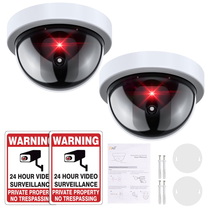  [AUSTRALIA] - BNT Dummy Security Camera, Fake Security Camera with One Red LED Light, Built-in a Light Sensor, for Home and Businesses Indoor Outdoor (White, 2 Pack) White-2pack