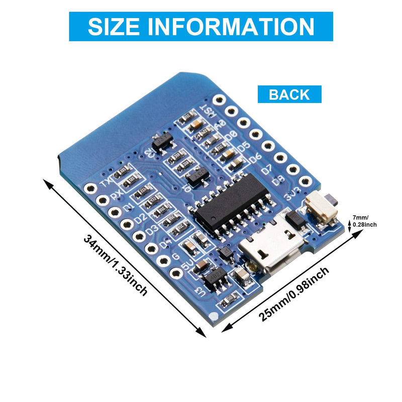  [AUSTRALIA] - 10 Pieces Development Board NodeMcu Mini Wireless D1 Module for ESP8266 ESP-12F 4M Bytes WLAN WiFi Internet Development Board Compatible with Arduino