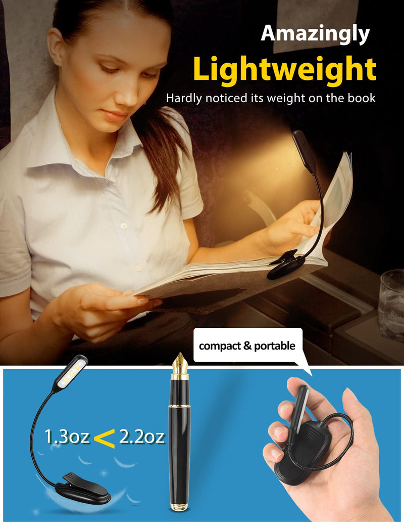  [AUSTRALIA] - Book Light Rechargeable Clip On, 3 Brightness Levels × 3 Color Temperatures, Lightweight Reading Lights for Books in Bed, Up to 60 Hours Eye-Friendly Lighting for Bookworms & Kids