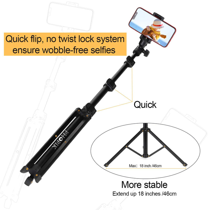  [AUSTRALIA] - PHOPIK Phone Tripod Stand : Selfie Stick Tripod,Phone Tripod Extendable Camera & Cell Phone Tripod Stand with Bluetooth Remote for iPhone & Android Phone, Heavy Duty Aluminum, Lightweight