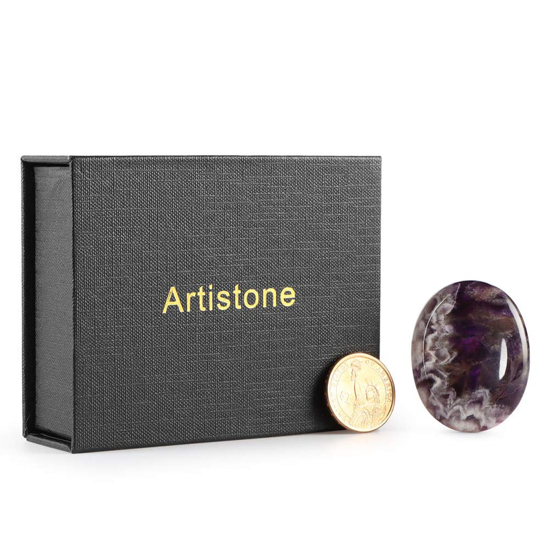  [AUSTRALIA] - Artistone 2.0" Worry Stone, 2 Pcs Amethyst Thumb Worry Stone Palm Pocket Energy Stone Chakra Reiki Healing Crystals for Anxiety Stree Relief