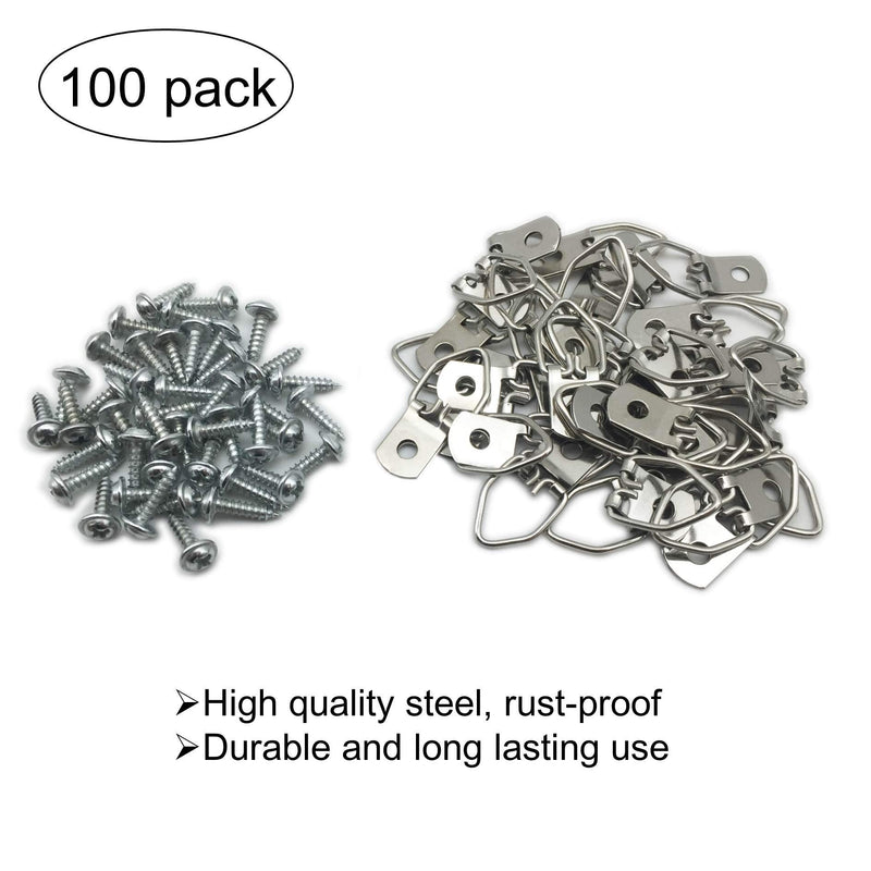  [AUSTRALIA] - EesTeck 100 Pack Small D-Ring Steel Picture Hangers with Screws Picture Frames Picture Hang Solutions, for Hanging Clock Paintings Artwork Picture Frame Hook Photos 100 Pack-Single hole