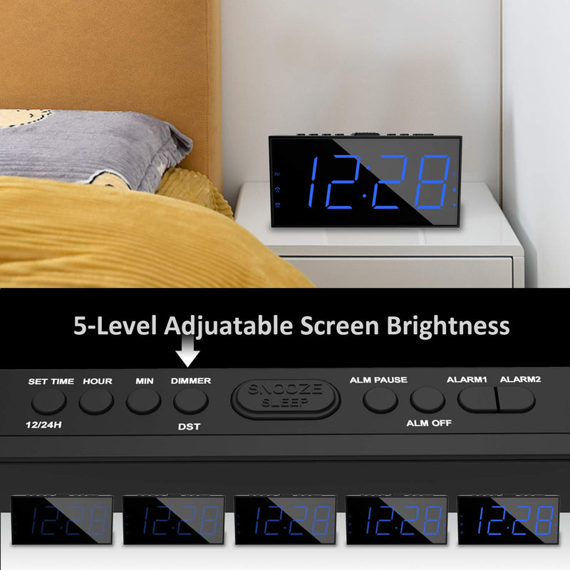 Loud Alarm Clock Vibrating with Bed Shaker for Heavy Sleepers Deaf and Hard of Hearing， Dual Alarm Clock with USB Charger, 7.5'' Large Display, Dimmer, Snooze & Battery Backup Blue - LeoForward Australia