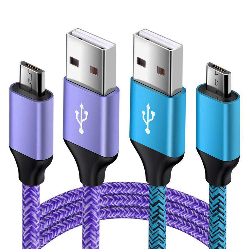  [AUSTRALIA] - Android Charger Micro USB Cable 2 Pack 6ft Long Braided Cords Fast Charging Compatible for Samsung Galaxy S7 S6 Edge/Active, J8 J7 J3 V, Moto E5 G5 G6 Play, Tablet, PS4 Pro Slim, Note 4 5, LG G3 G4 Q6 Purple+Blue