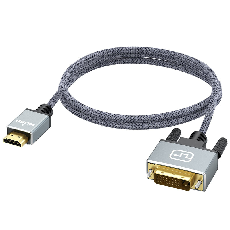  [AUSTRALIA] - HDMI to DVI Cable 3ft, DVI-D to HDMI Cable Adapter Bi-drectional Nylon Braid Gold Plated 1080P for Monitor, Raspberry Pi, Roku, Xbox One, PS5, Graphics Card, Blue-ray, Switch - Grey 1 Grey 3-Feet