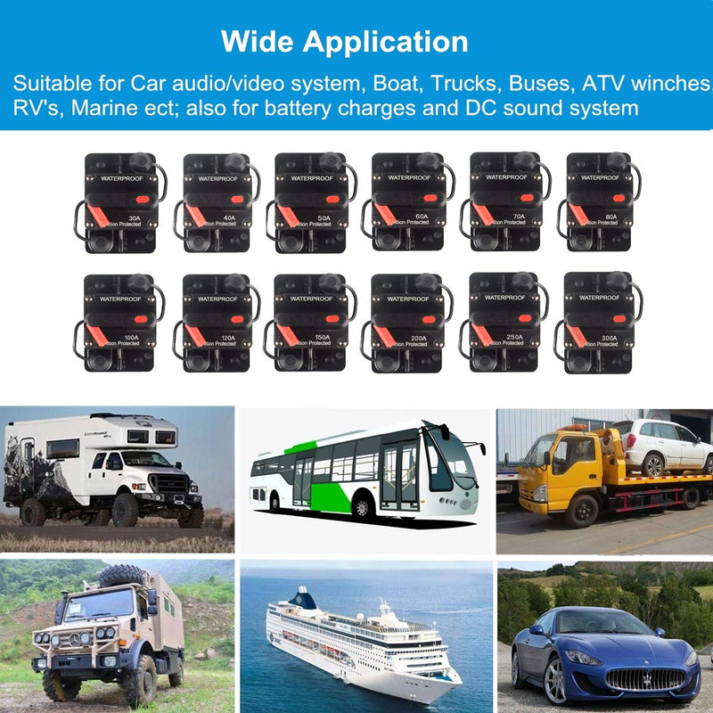  [AUSTRALIA] - WOHHOM 120 Amp Circuit Breaker with Manual Reset 12V-36V DC Waterproof Surface Mount for Car Audio Rv Marine Boat Truck Trolling Motors, 30-300A Car Speaker Resettable Fuse WF120A