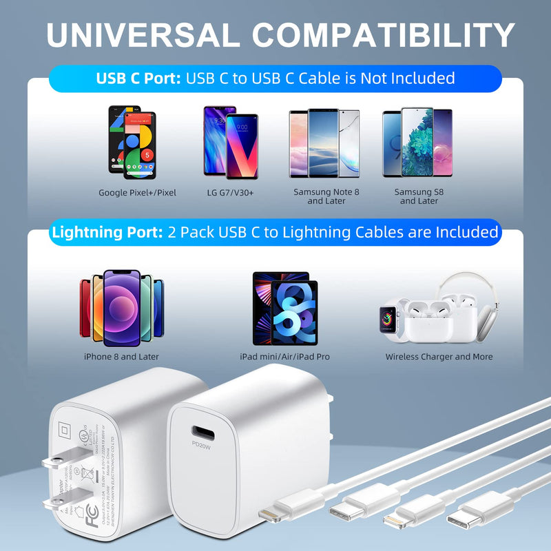  [AUSTRALIA] - Fast Charger Compatible for iPhone 13 [MFi Certified] 2 Pack 20W PD USB C Wall Charger with 6FT Type C to Lightning Cable Fast Charging Adapter Compatible iPhone 12/13Pro Max/12 Mini/11 Pro Max/XS/XR