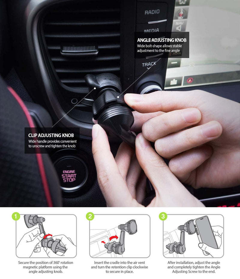  [AUSTRALIA] - Ringke Power Clip Wing Magnetic Car Mount Phone Holder Premium Air Vent Cradle 360° Rotation Long Reach Neck Cell Phone Automobile Cradles for Universal Smartphone