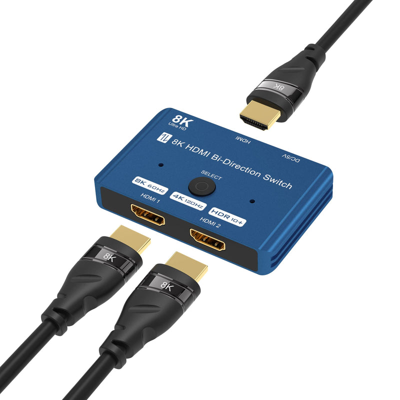  [AUSTRALIA] - CABLEDECONN HDMI 2.1 Switch 8K Bi-Directional Splitter 8K@60Hz 4K@120Hz 1440p@165Hz 1080P@240Hz 1in 2out 2in 1out High Speed 48Gbps eARC Converter Compatible with Xbox X PS5 Blue ¡­