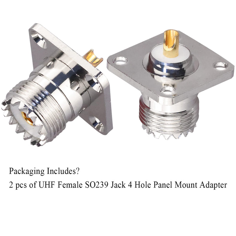  [AUSTRALIA] - TUOLNK 2 Pack SO239 UHF Female 4 Hole Chassis Mount Connector Flange Panel UHF RF Coax Adapter UHF Female Plug PL259 Solder Cup Coaxial Connector UHF Adapter UHF Female Connector