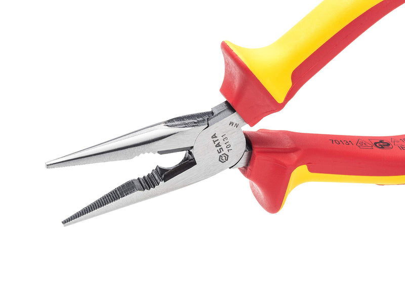  [AUSTRALIA] - SATA 6-Inch VDE Insulated Long Needle-Nose Side Cutting Pliers with Chrome Vanadium Steel Body and Dual Material Anti-Slip Handles - ST70131ST 6"