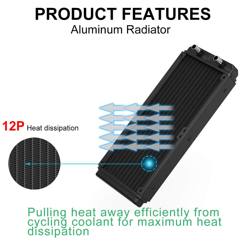  [AUSTRALIA] - Clyxgs Water Cooling Radiator, 12 Pipe Aluminum Heat Exchanger Radiator with Tube for PC CPU Computer Water Cool System DC12V 240mm