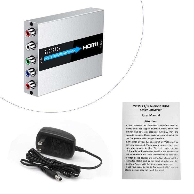  [AUSTRALIA] - SUNNATCH Component to HDMI Converter with Scaler Function, RGB to HDMI Converter, 5RCA YPbPr to HDMI Converter Adapter, Component in HDMI Out Converter(1080P, Aluminum)