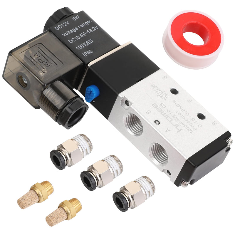  [AUSTRALIA] - Hromee Pneumatic Solenoid Valve 1/4-Inch NPT DC12V 2 Position 5 Way Normally Closed Electric Solenoid Air Valve