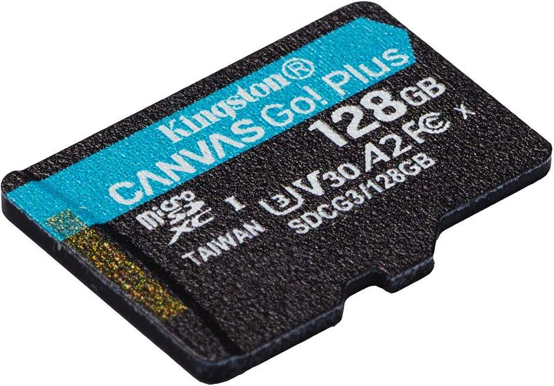  [AUSTRALIA] - Kingston 128GB MicroSD Canvas Go Plus Memory Card with Adapter Works with GoPro Hero 10 (Hero10) Class 10, V30, A2, SDXC (SDCG3/128GB) Bundle with (1) Everything But Stromboli MicroSD Card Reader