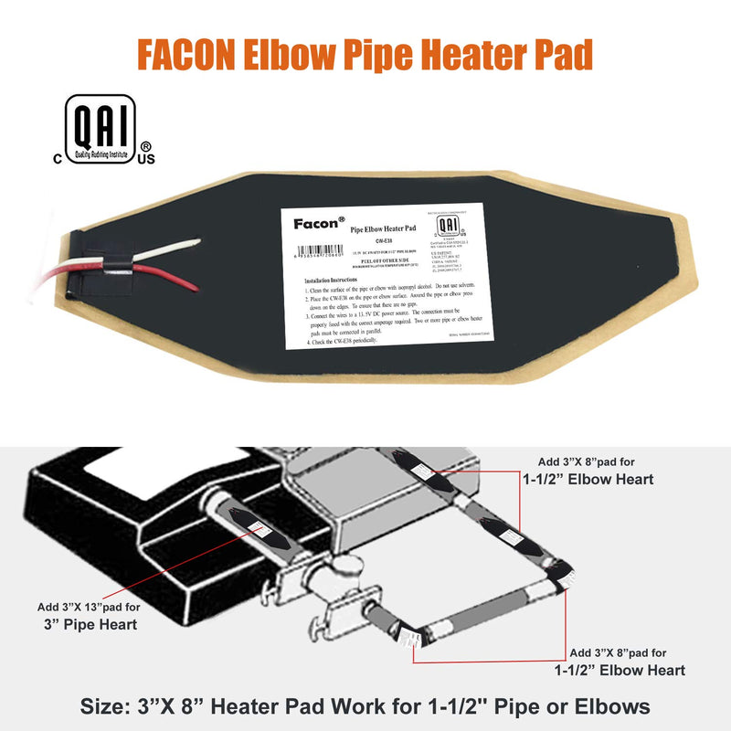  [AUSTRALIA] - Facon 3" x 8" RV Elbow Pipe Heater Pad, Work for 1-1/2" Elbow Pipe on RV, Camper, Travel Trailer and Motorhome, 12V DC(Pack of 3) Pack of 3