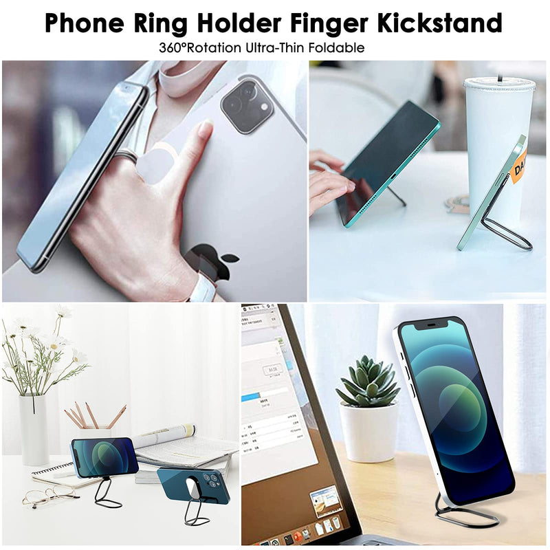 Phone Ring Holder Finger Kickstand, 360° Rotation Cell Phone Ring Holder Stand Metal Phone Back Grip for Magnetic Car Mount Foldable Cell Phone Stand Compatible with Most Smartphones Gun Black - LeoForward Australia