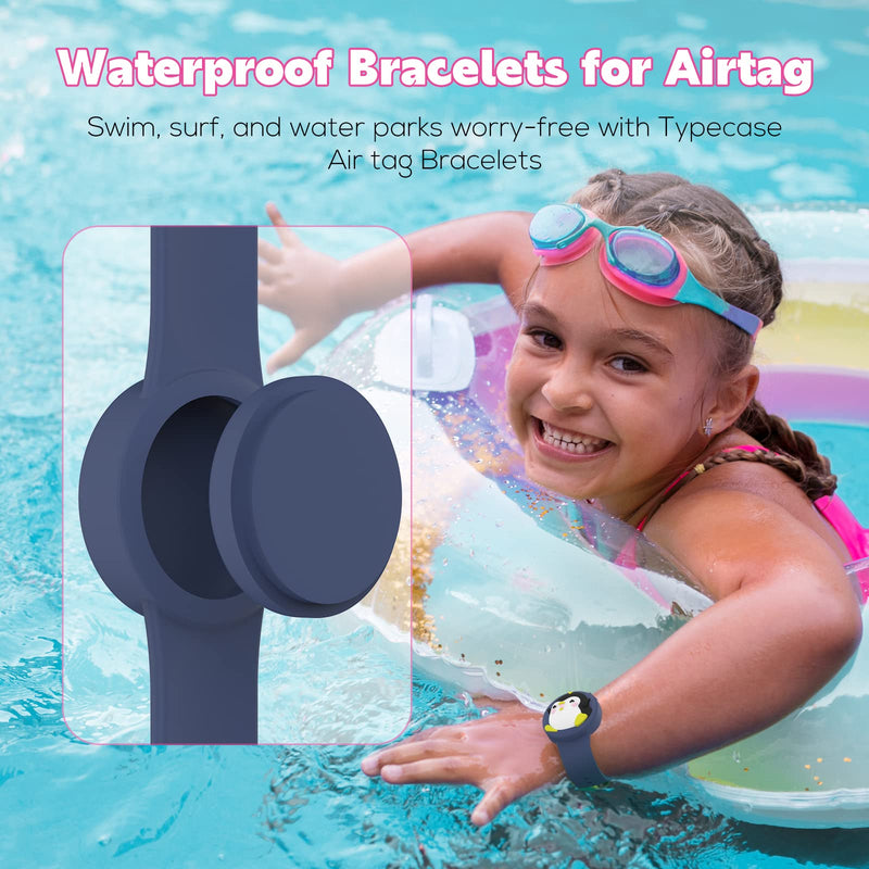  [AUSTRALIA] - Waterproof Air tag Bracelets For Kids (2 Pack) - Soft Silicone Hidden Air tag Wristband - Lightweight GPS Tracker Holder Compatible with Apple Airtag Watch Band For Child (Penguin & Whale) Penguin & Whale