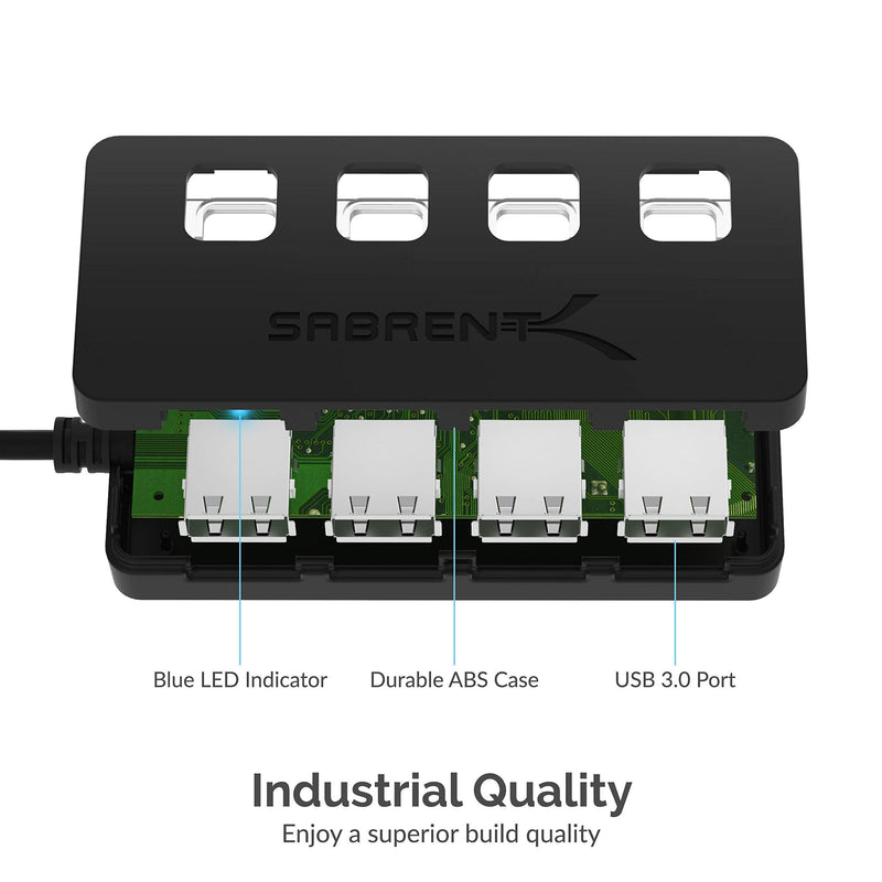  [AUSTRALIA] - Sabrent 4-Port USB 3.0 Hub with Individual LED Power Switches | 2 Ft Cable | Slim & Portable | for Mac & PC (HB-UM43)