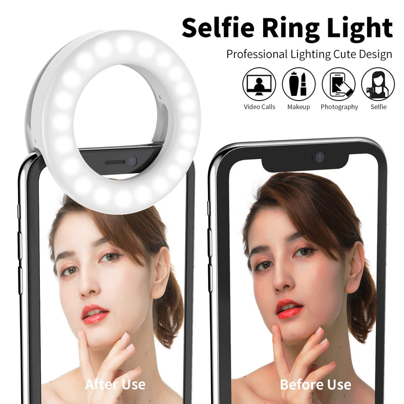  [AUSTRALIA] - Meifigno Selfie Ring Light [3 Light Modes] [Rechargeable], Clip on Phone Camera LED Light, Adjustable Brightness Selfie Circle Light Designed for iPhone X Xr Xs 11 12 Pro Max Android iPad Laptop